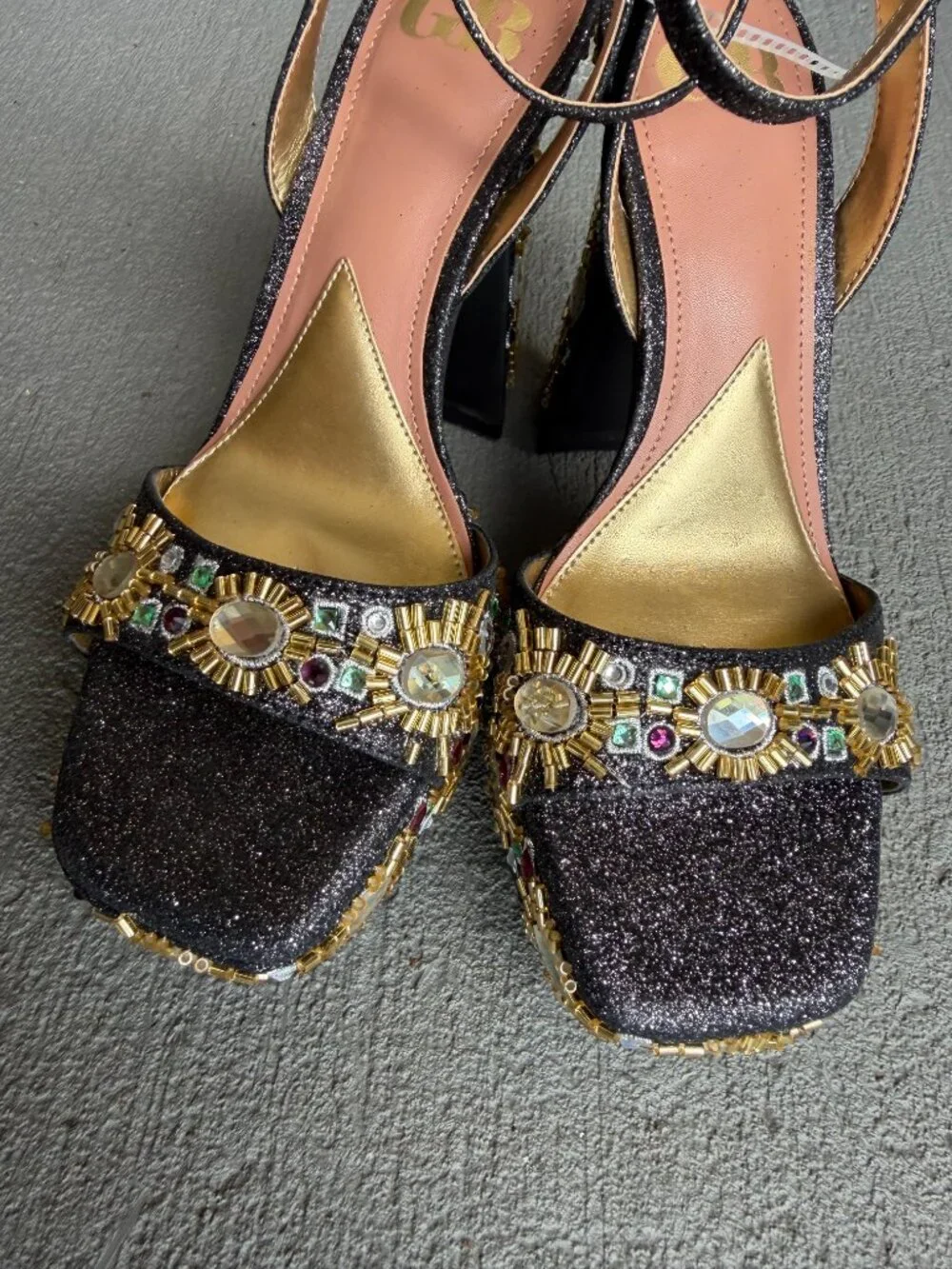 Gianni Bini Enchant-Ment Beaded Jewel Ornamented Platform Dress Sandals 8.5 NWOB - Picture 5 of 7